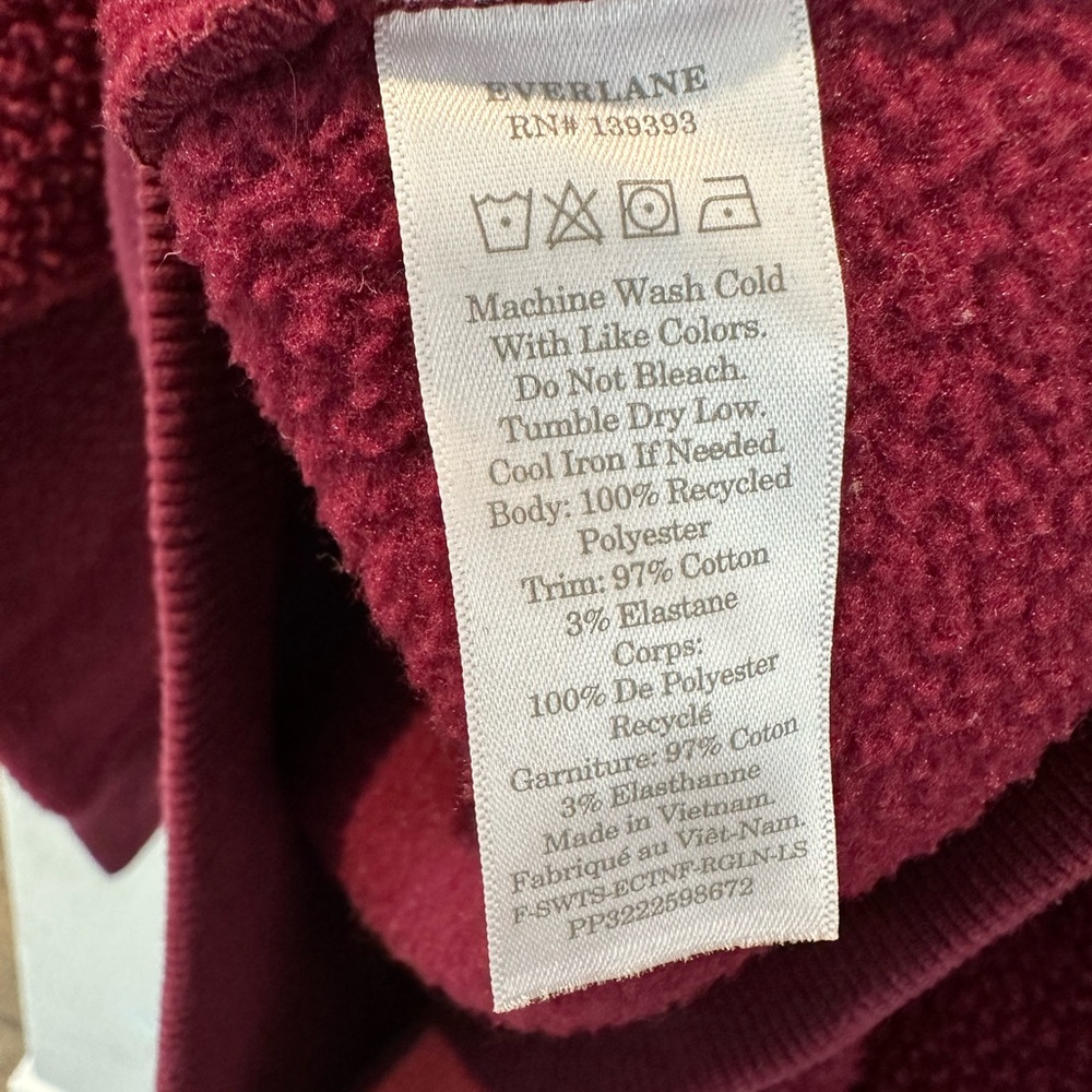 EVERLANE “Renew” Oxblood Burgundy Crew Neck Sherpa Sweater Top - Picture 10 of 10
